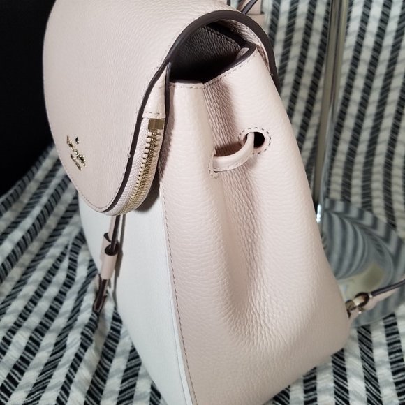 🏝 MAKE AN OFFER  Kate Spade Leila Warm Beige White Backpack Medium - Picture 9 of 11